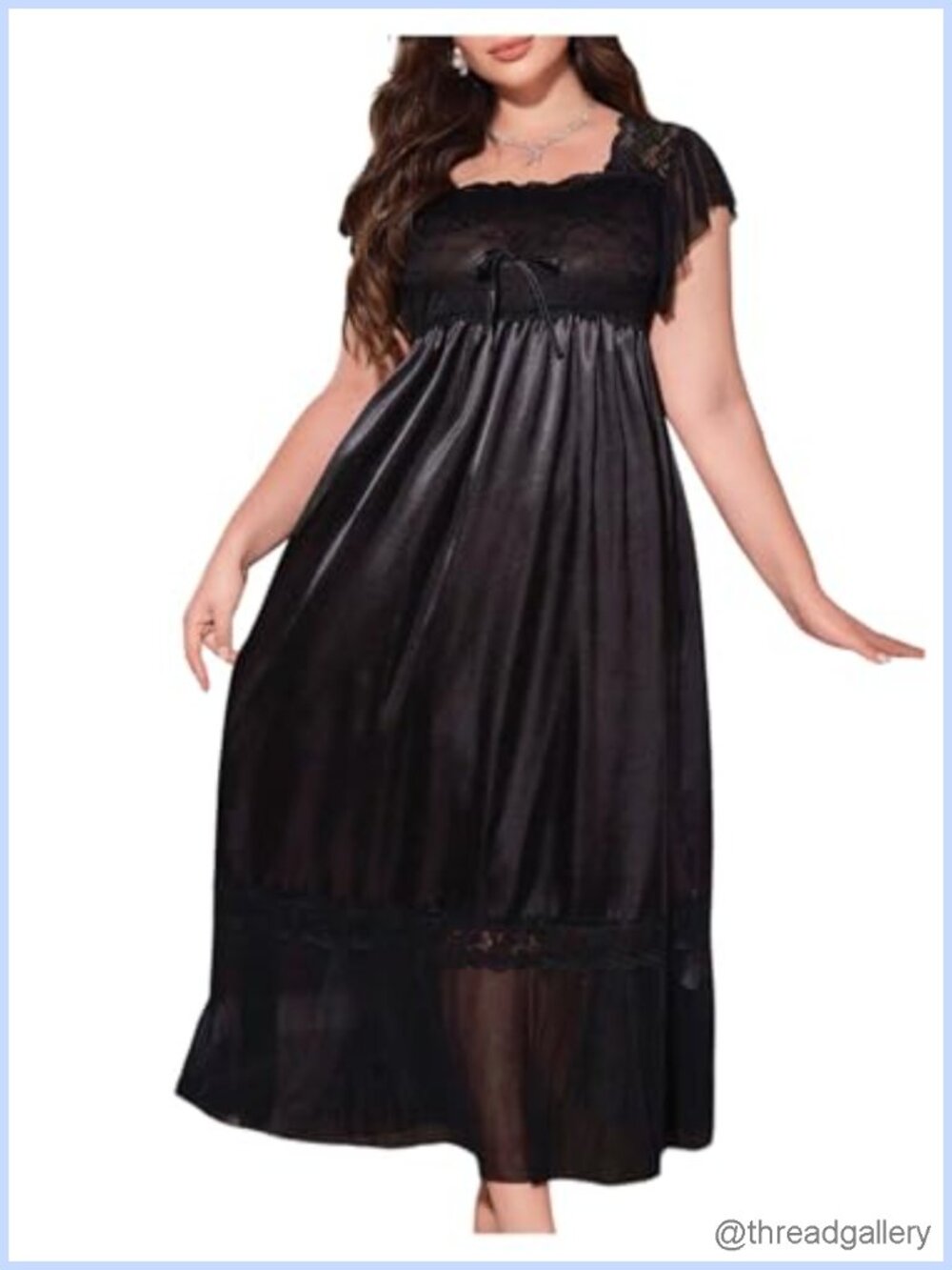 Plus Size Satin Lace Short Sleeve Ruffle Nightgown Sleepwear